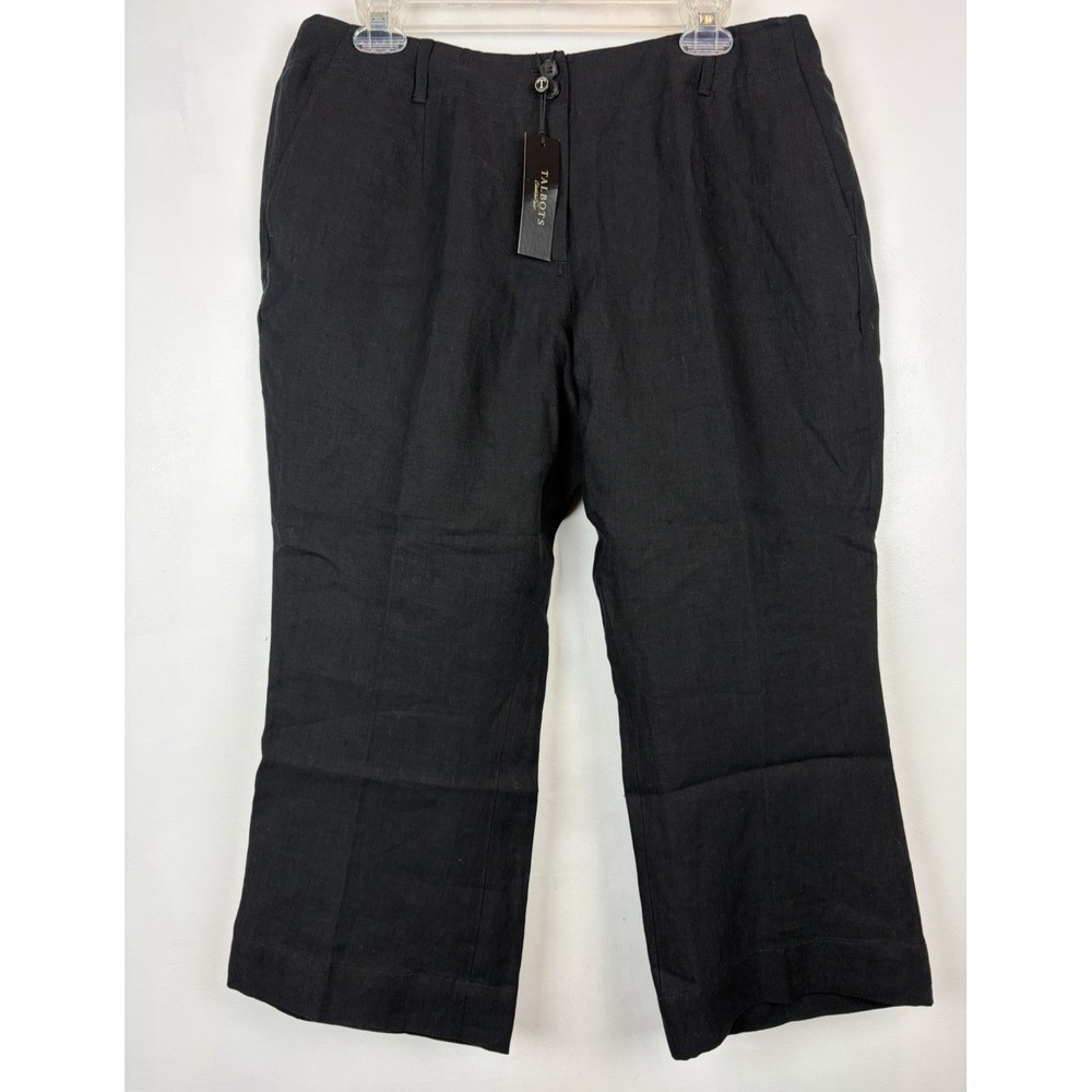 Talbots Heritage Linen Pants Womens 14W Petite Black Classic Beachy Boho Coastal